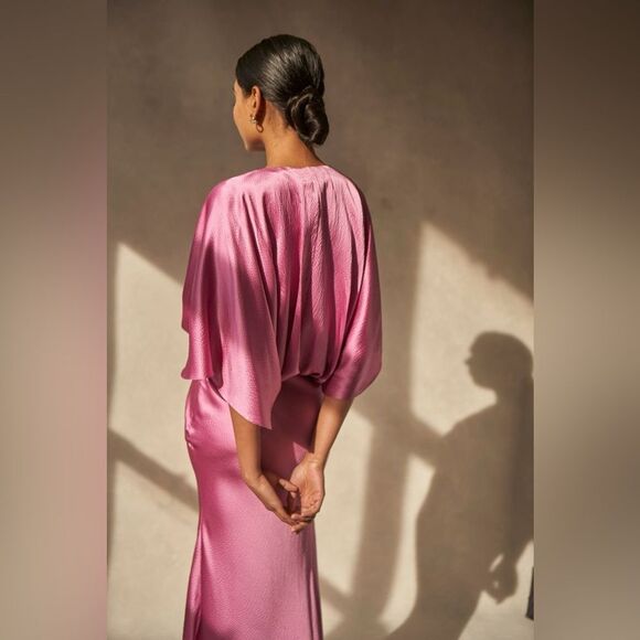 AIIFOS Isabelle Cape Inspired Maxi Dress in Pink 100% Silk REVOLVE Bias Cut - Picture 6 of 16